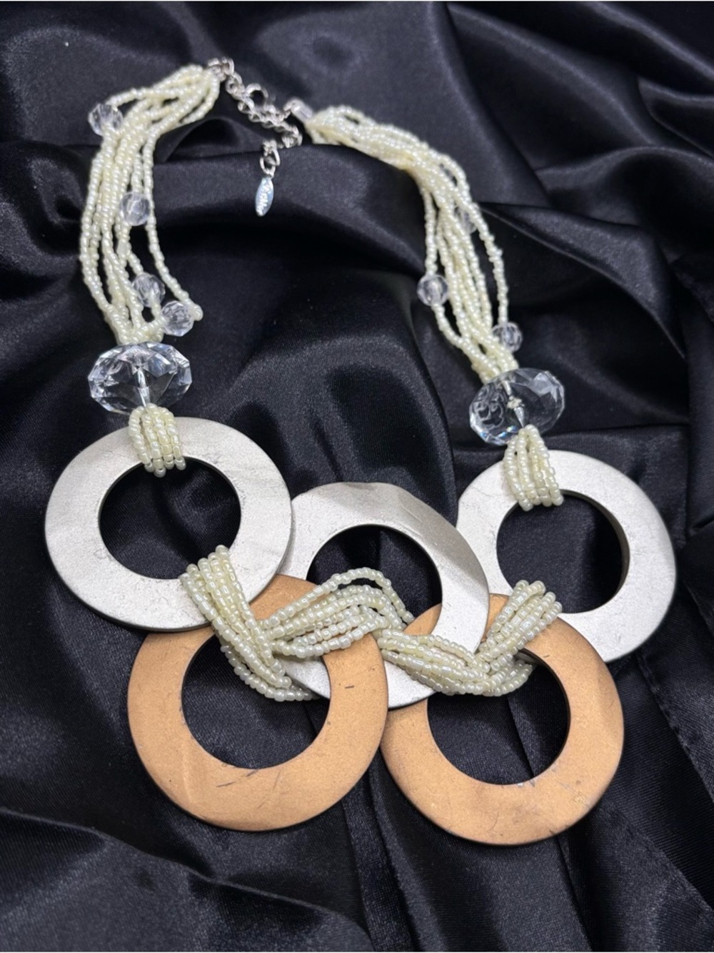EsMor Chunky Statement Necklace Boho Mixed Metal Rings - Picture 5 of 7